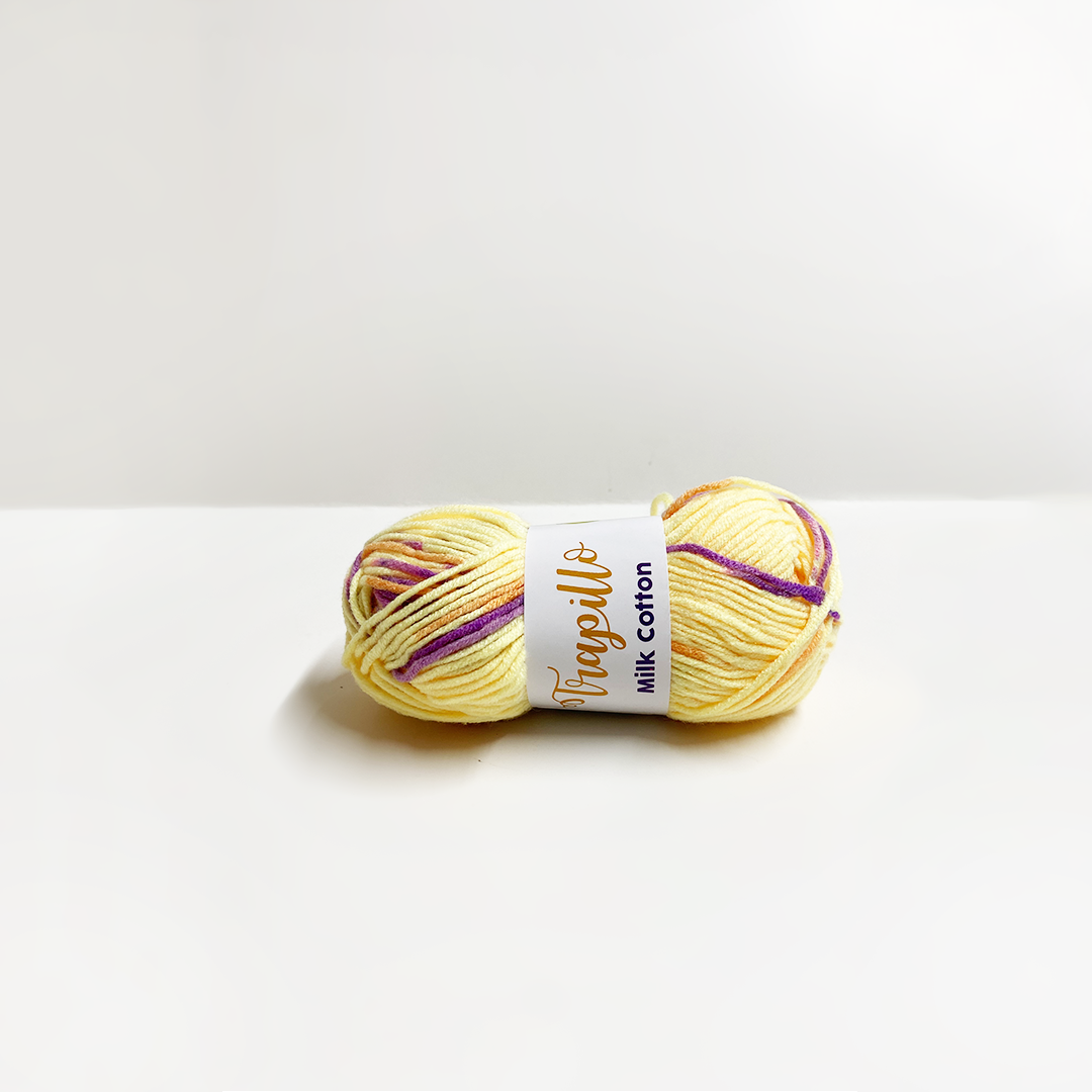 Lana Matizada Milk Cotton 50 gramos Amarillo Naranja y Morado