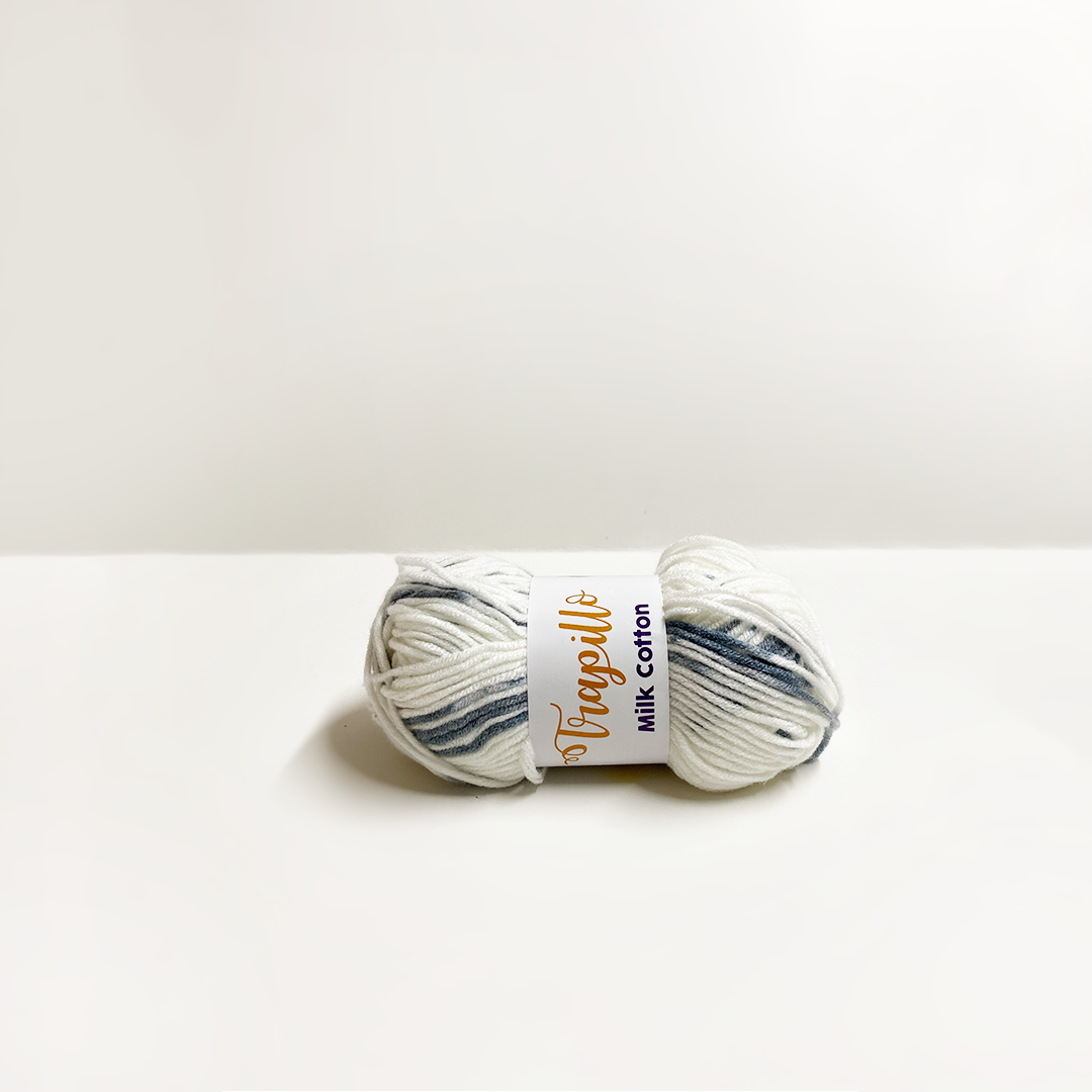 Lana Matizada Milk Cotton 50 gramos Blanco y Gris claro