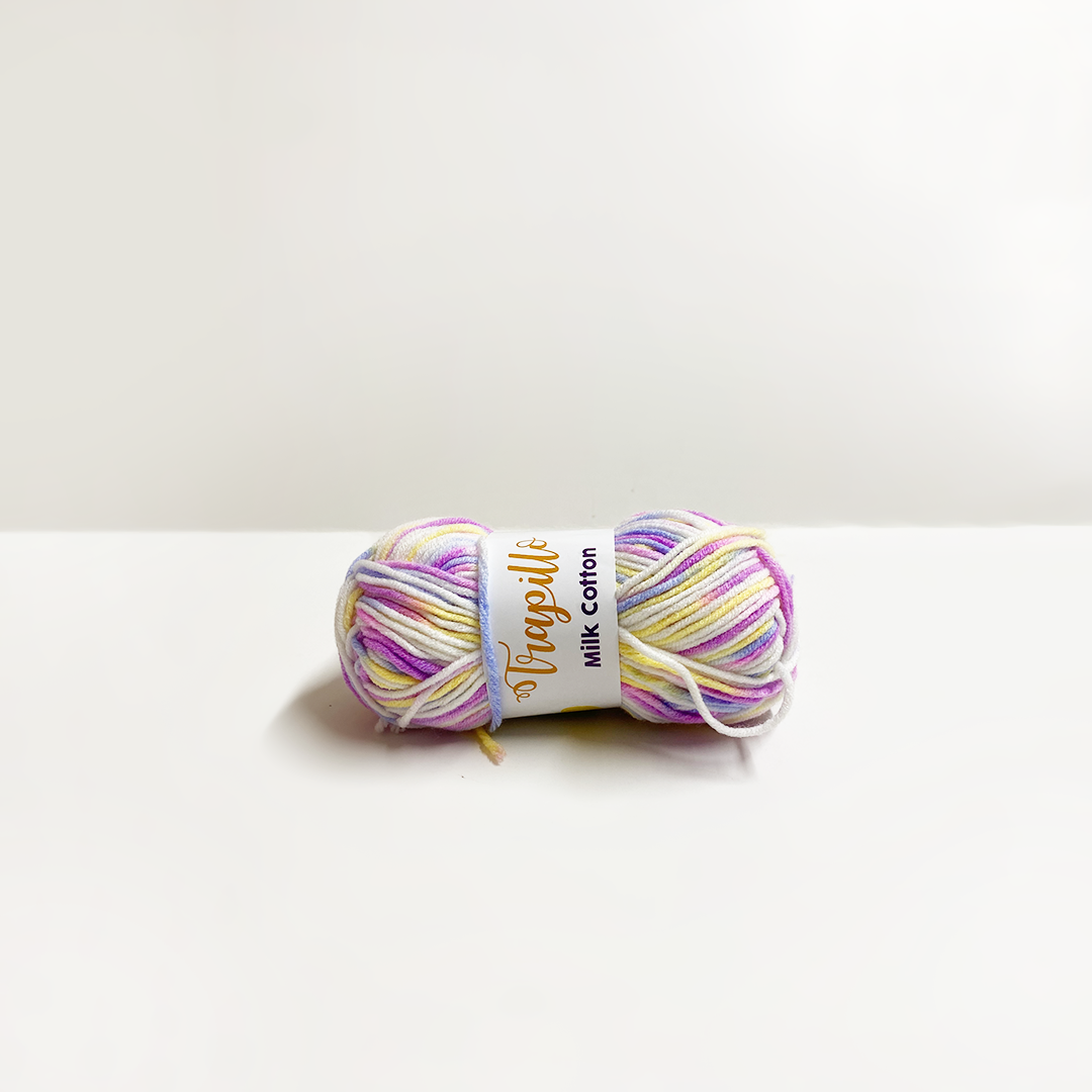 Lana Matizada Milk Cotton 50 gramos Lila Celeste Blanco y Amarillo