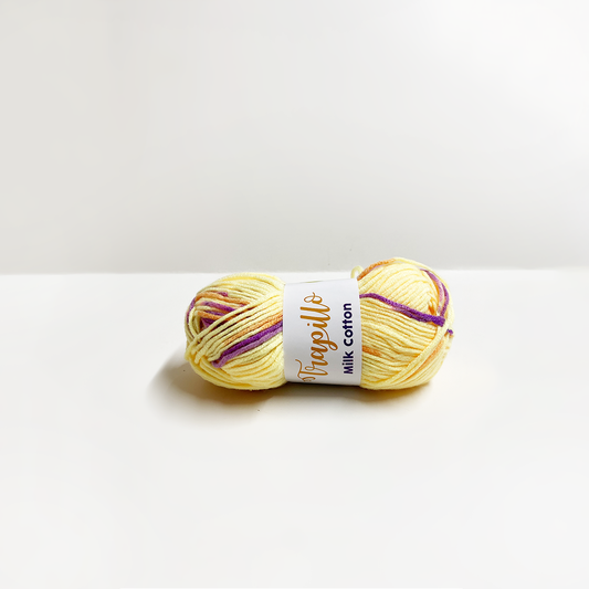 Lana Matizada Milk Cotton 50 gramos Amarillo Naranja y Morado