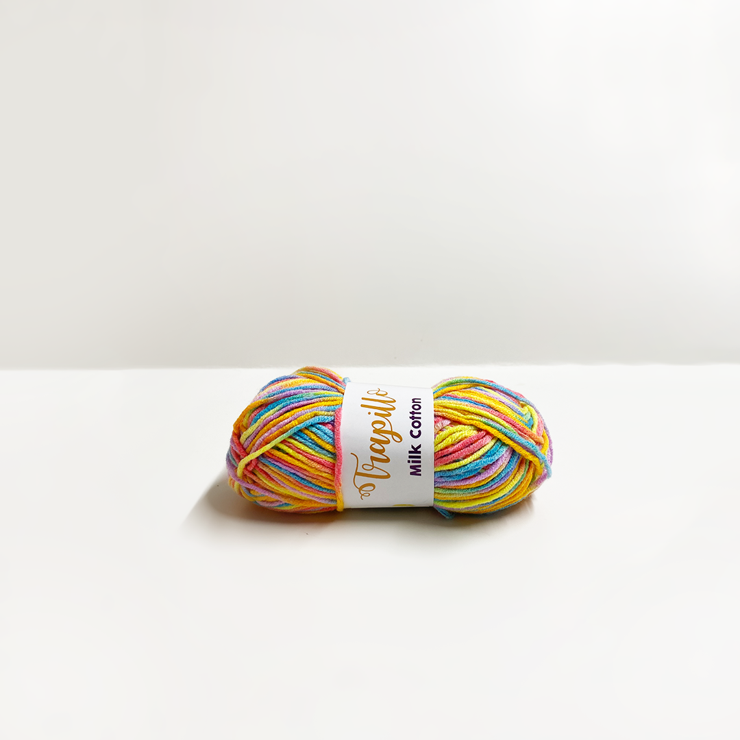Lana Matizada Milk Cotton 50 gramos Celeste Amarillo Lila y Rosa