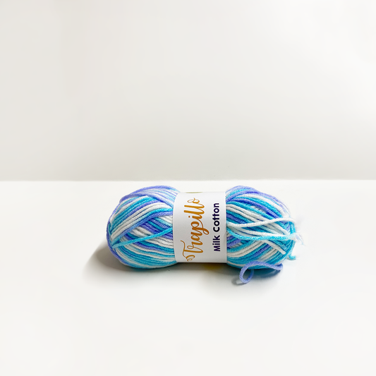 Lana Matizada Milk Cotton 50 gramos Blanco Celeste y Lila