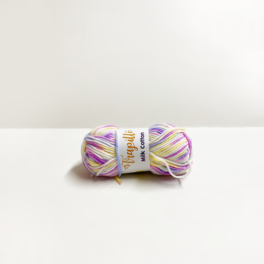 Lana Matizada Milk Cotton 50 gramos Lila Celeste Blanco y Amarillo