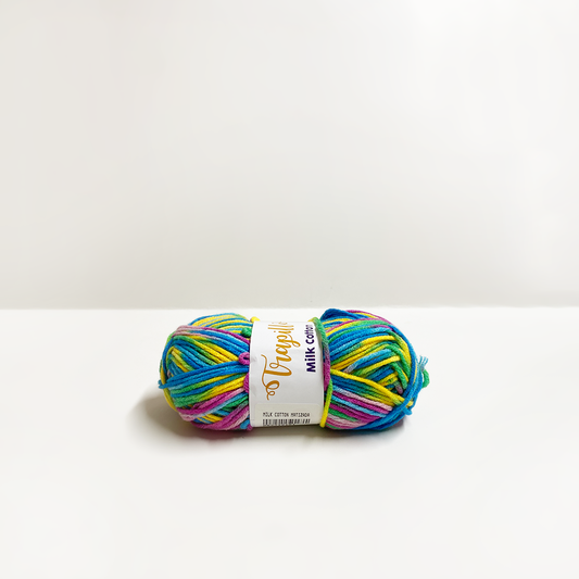 Lana Matizada Milk Cotton 50 gramos Verde Celeste Morado y Amarillo